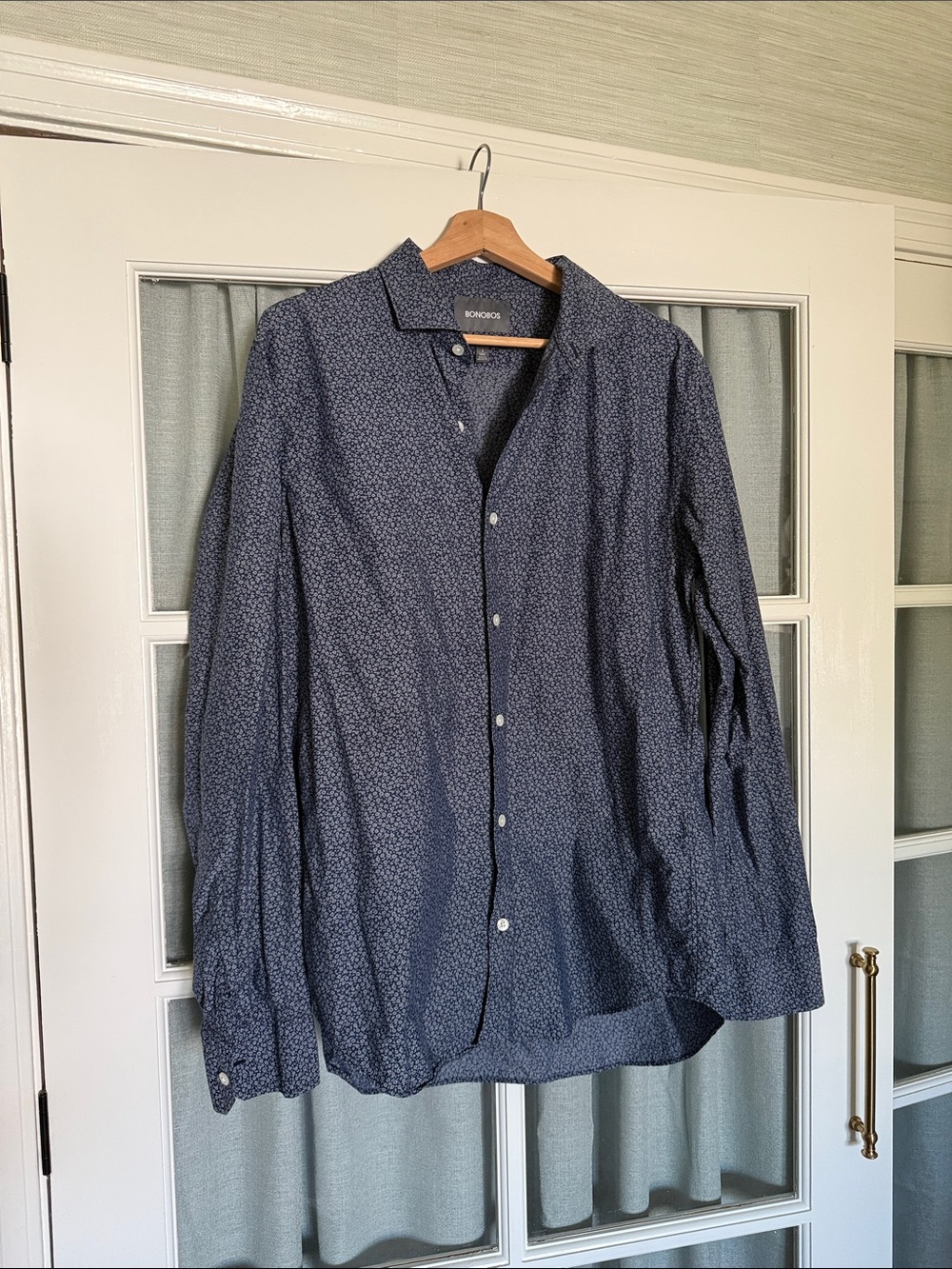 Bonobos Navy Slim Fit Button-Up Shirt with Subtle Microprint